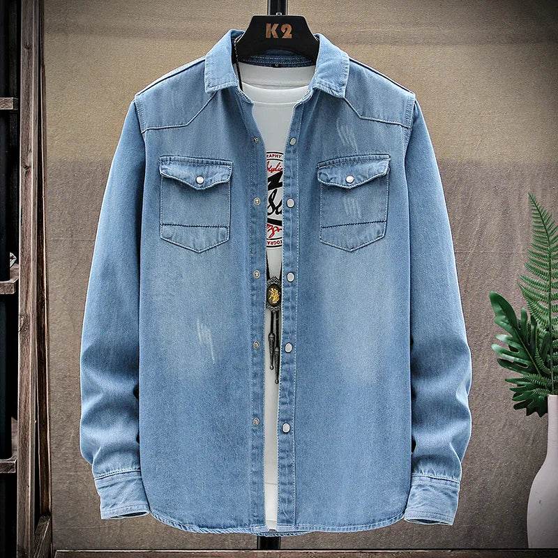 Buy Center Men's Slim Long Sleeve Denim Shirt - Stylish Cotton Top - Buy Center UK