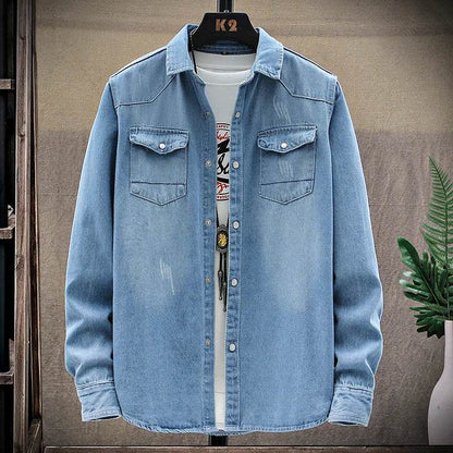 Buy Center Men's Slim Long Sleeve Denim Shirt - Stylish Cotton Top - Buy Center UK