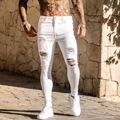 Buy Center Men's Pencil Pants - Elastic Sweatpants, Ripped Denim Style - Buy Center UK