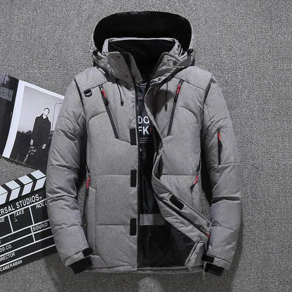 Buy Center Men's White Duck Down Jacket - Warm Hooded Puffer Coat - Buy Center UK