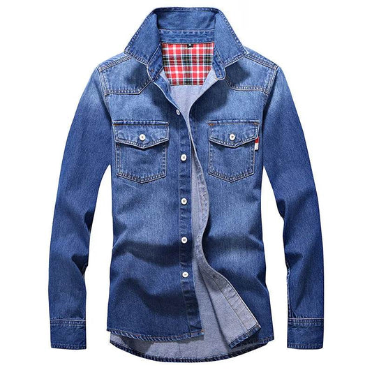 Buy Center Men's Slim Long Sleeve Denim Shirt - Stylish Cotton Top - Buy Center UK