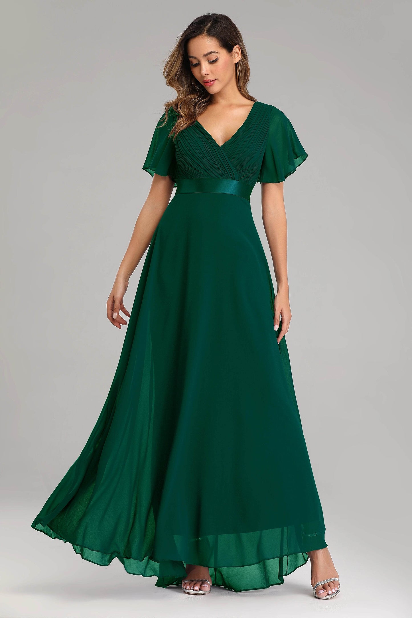 XUCTHHC Elegant V-Neck Evening Gown - Ruffles for Wedding Parties - Buy Center UK