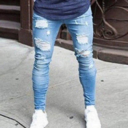Buy Center Men's Pencil Pants - Elastic Sweatpants, Ripped Denim Style - Buy Center UK