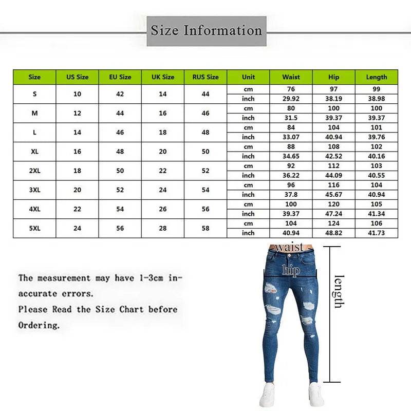 Buy Center Men's Pencil Pants - Elastic Sweatpants, Ripped Denim Style - Buy Center UK