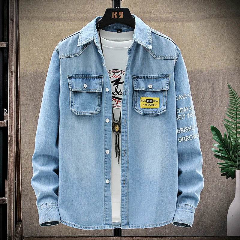 Buy Center Men's Slim Long Sleeve Denim Shirt - Stylish Cotton Top - Buy Center UK
