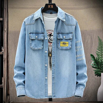 Buy Center Men's Slim Long Sleeve Denim Shirt - Stylish Cotton Top - Buy Center UK
