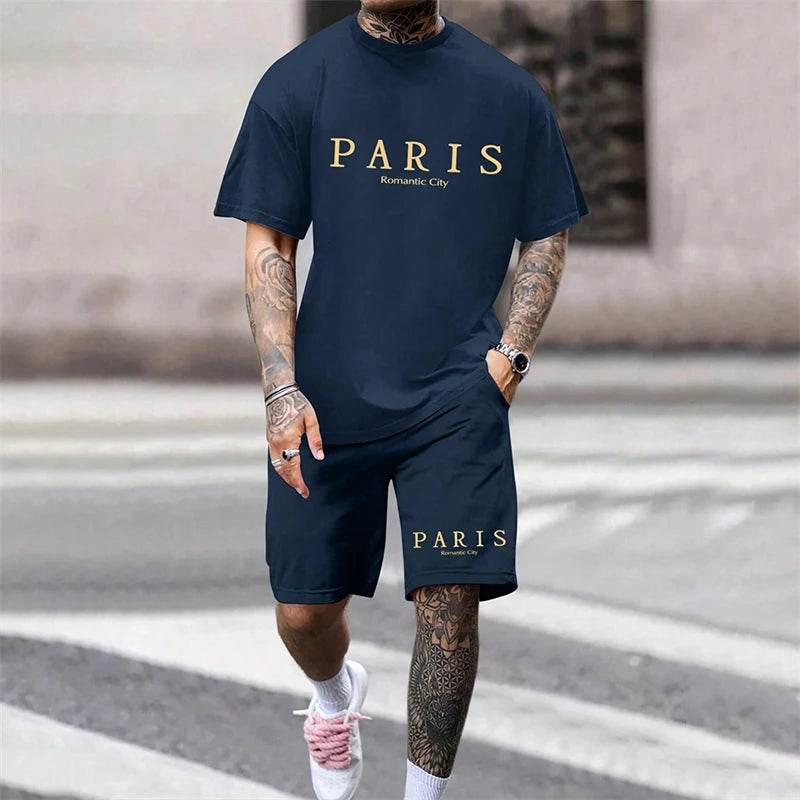 Hot Summer Men's Casual Suit - Letter Print T-Shirt & Shorts Set - Buy Center UK