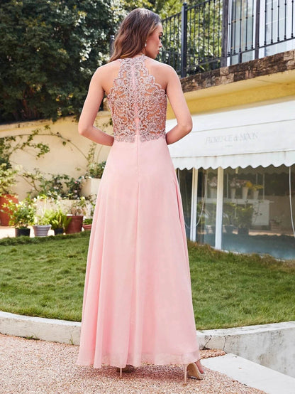 Elegant Chiffon Bridesmaid Dress - Jewel Neck A-Line Maxi Gown - Buy Center UK