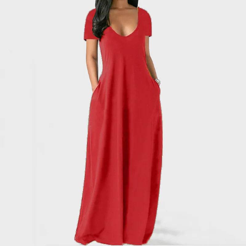 Stylish Plus Size Women's Summer Dress - Deep V Neck, Short Sleeves - Buy Center UK