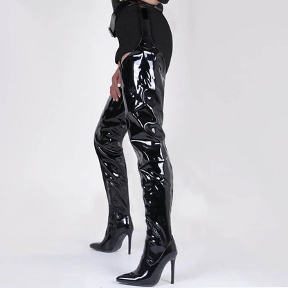 Red Patent Leather Over The Knee High Heels - Waterproof Stiletto Boots - Buy Center UK