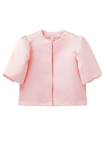 Buy Center Women's Solid Satin Blouse - Pouf Balloon Sleeves, Loose Fit - Buy Center UK