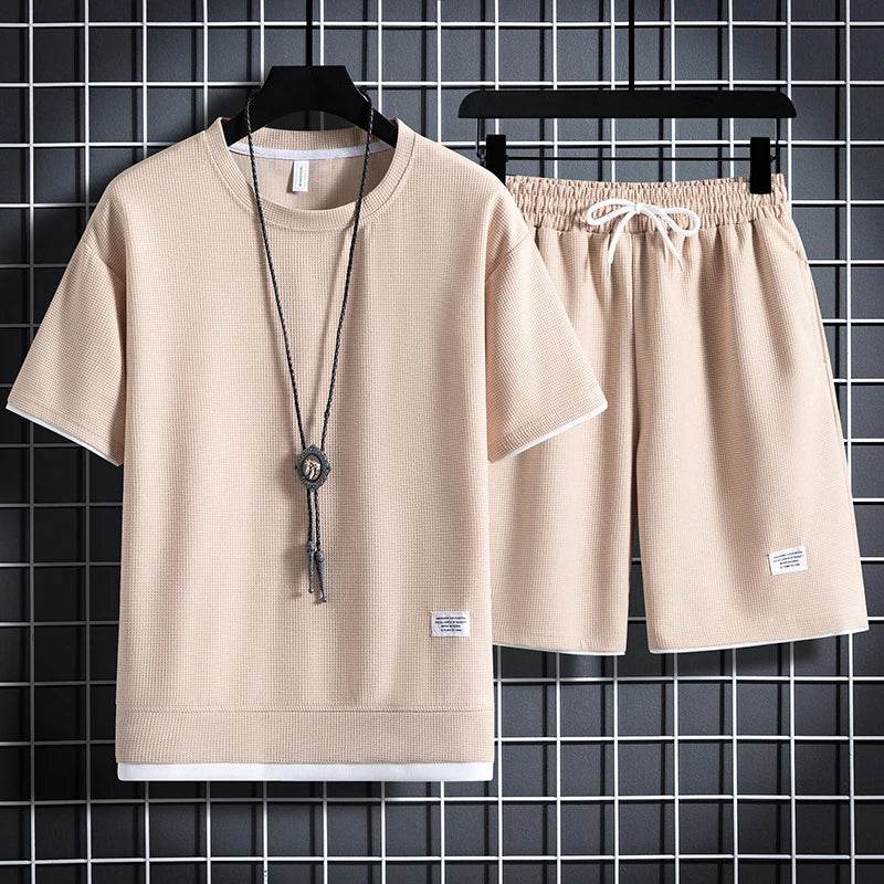 Buy Center Summer Men's Waffle Set - Casual T-Shirt & Shorts Combo - Buy Center UK