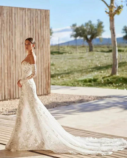 Customized Mermaid Wedding Dress - Lace Appliques & Long Sleeves - Buy Center UK