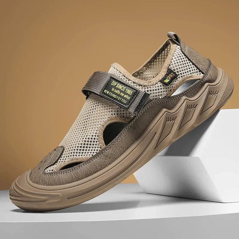 Buy Center Men's Casual Beach Sandals - Genuine Leather, Breathable Mesh - Buy Center UK