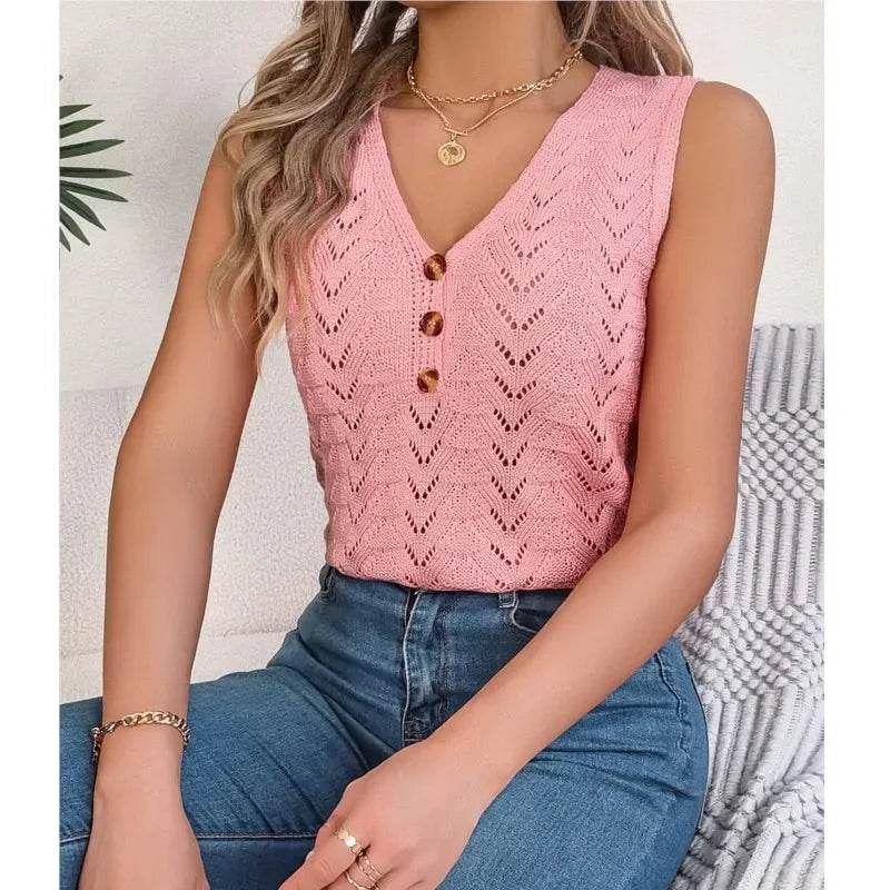 Stylish Women's V-Neck Button Tank Top - Perfect for Summer Vacations - Buy Center UK