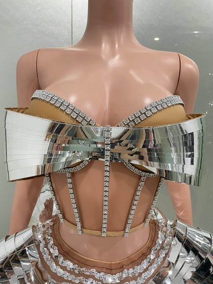 STOCK Silver Sequin Dress Set - Drag Queen Stage Performance Outfit - Buy Center UK