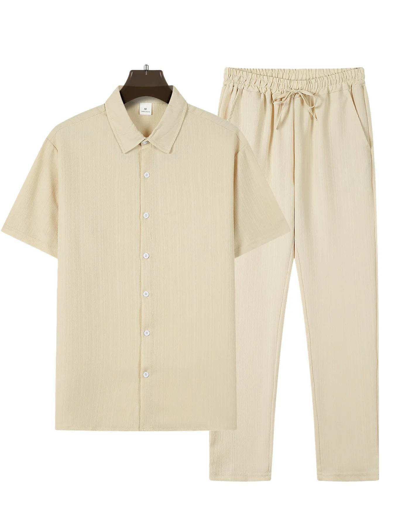 Buy Center Men's Casual Stripe Two Piece Set - Short Sleeve & Pants - Buy Center UK