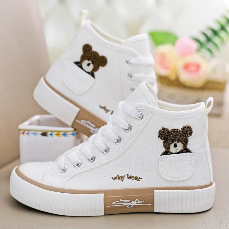 Buy Center Women's Pocket Bear High Top Shoes - Canvas, Lace-Up Style - Buy Center UK