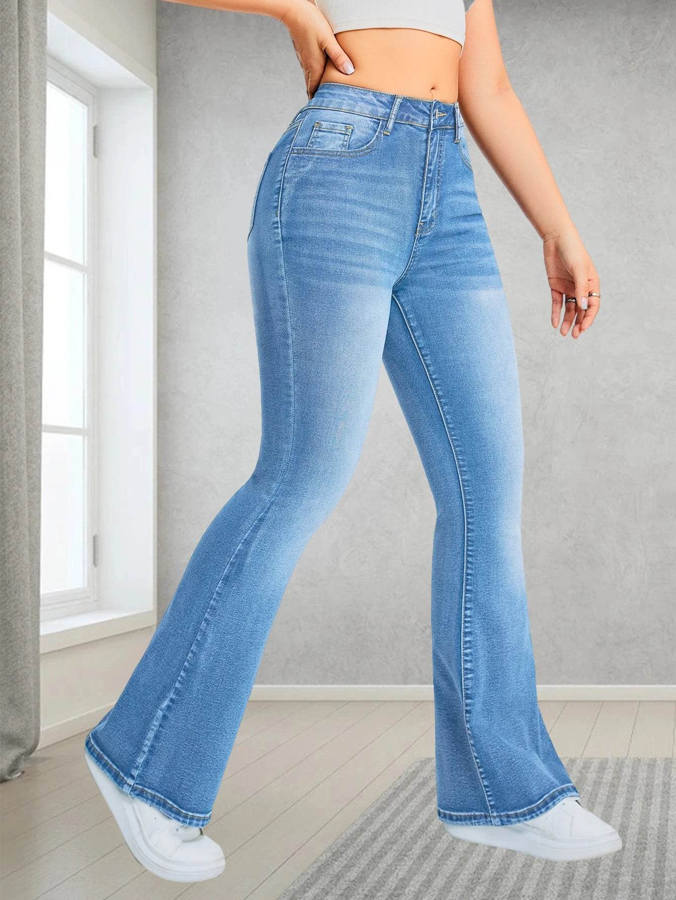 Buy Center Ladies' High Waisted Flared Jeans - Stylish & Comfortable - Buy Center UK