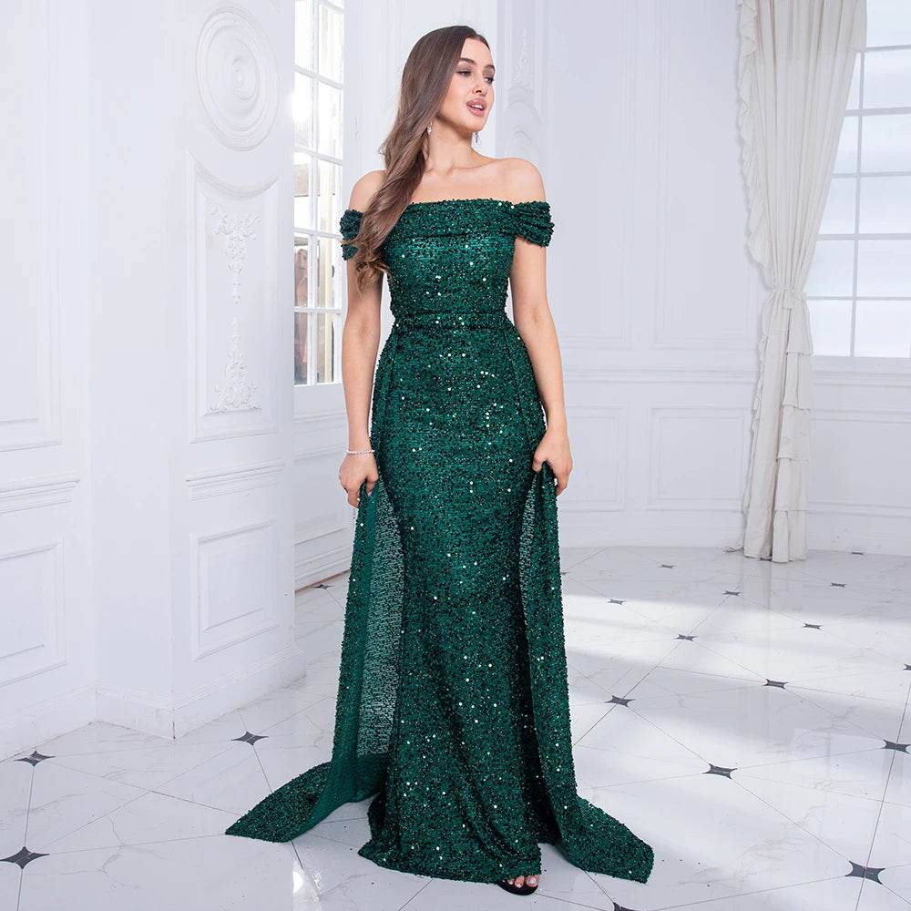 Romagic Navy Blue Off Shoulder Bridesmaid Dress - Detachable Train - Buy Center UK