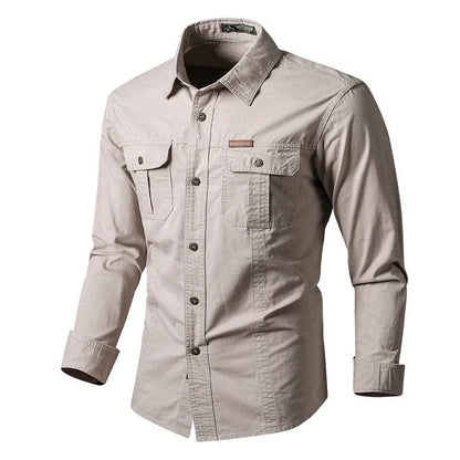 Buy Center Men's Cotton Military Shirt - Long Sleeve Casual Style - Buy Center UK