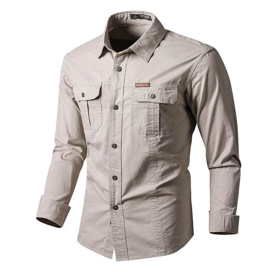 Buy Center Men's Cotton Military Shirt - Long Sleeve Casual Style - Buy Center UK