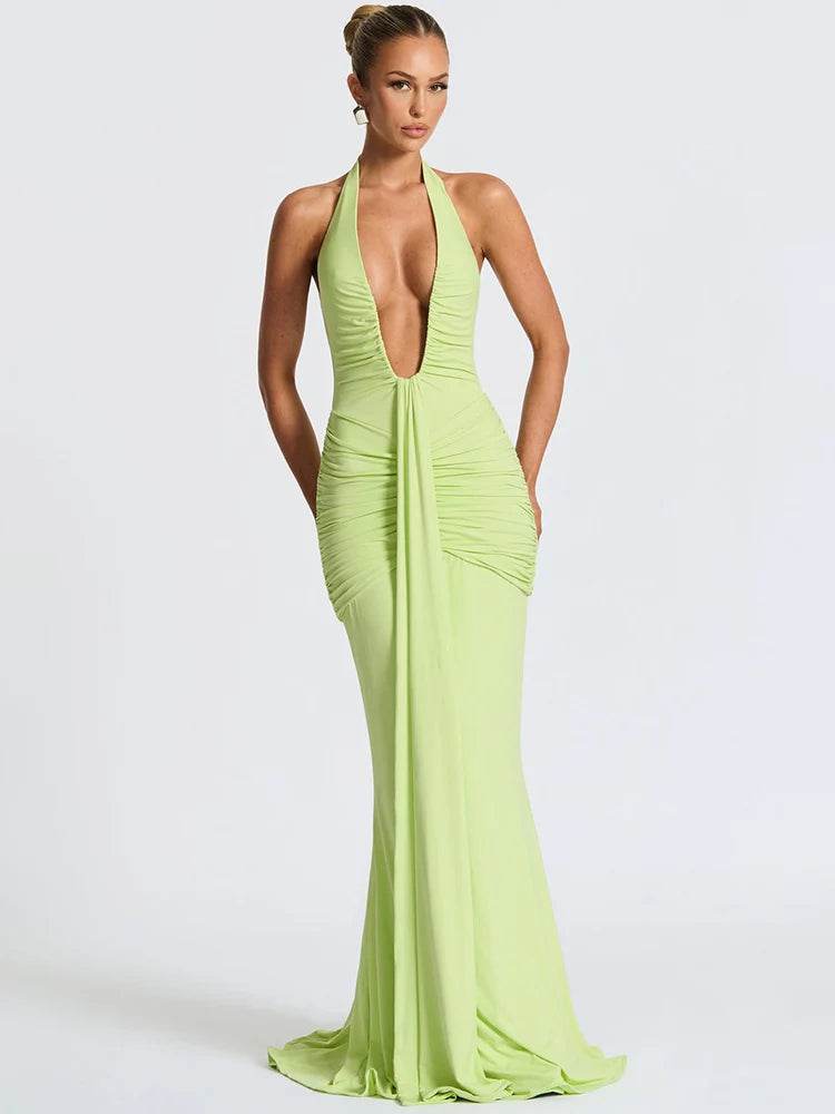 Mozision Sexy Deep V Neck Backless Maxi Dress - Halter Gown for Women - Buy Center UK