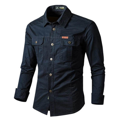 Buy Center Men's Cotton Military Shirt - Long Sleeve Casual Style - Buy Center UK