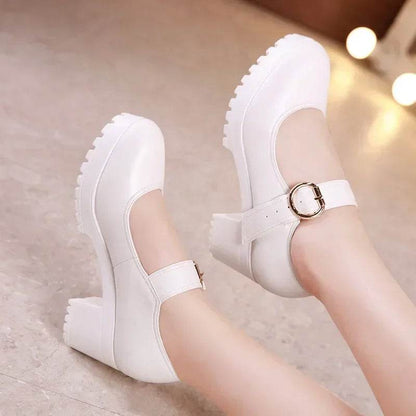 Buy Center Women's Platform Mary Janes - Soft Leather Block Heels - Buy Center UK