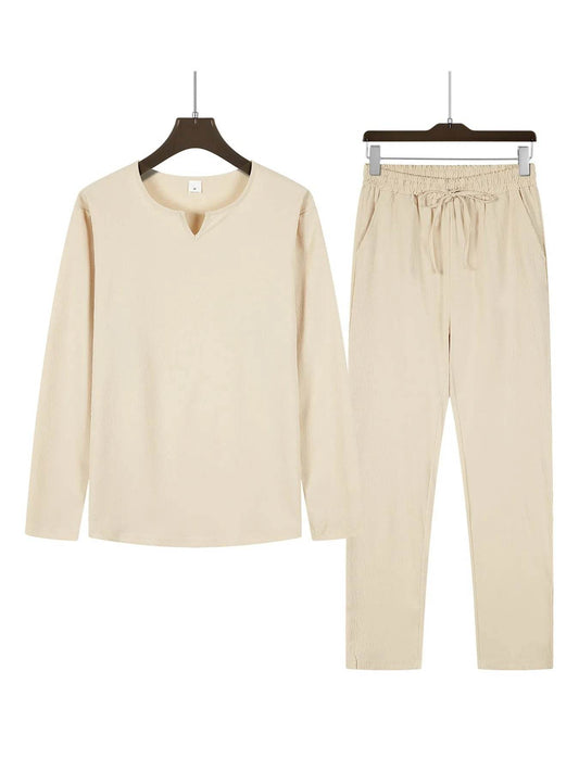 Buy Center Men's 2pcs Beach Suit - V-neck Shirt & Sweatpants Set - Buy Center UK