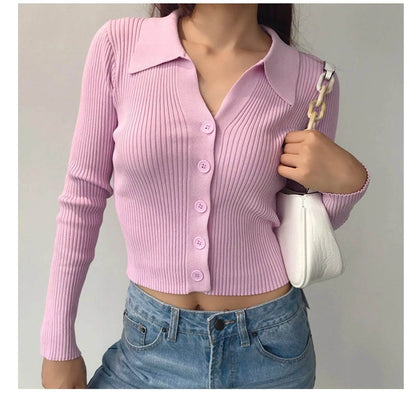 Buy Center Women's Autumn Cardigan - Stylish V-Neck Knitwear in Blue, White, Green - Buy Center UK