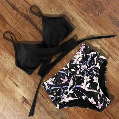 Buy Center High Waist Floral Bikini Set - V-Neck Two Piece - Buy Center UK