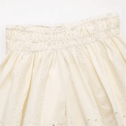 PB&ZA Women's Spring Outfit - Embroidered Top & High Waist Shorts - Buy Center UK