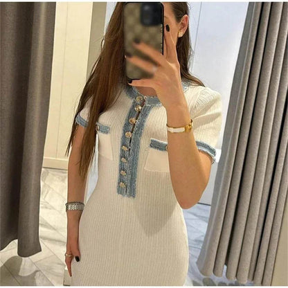 Buy Center Elegant Knit Maxi Dress - Chic O-neck with Metal Buttons - Buy Center UK