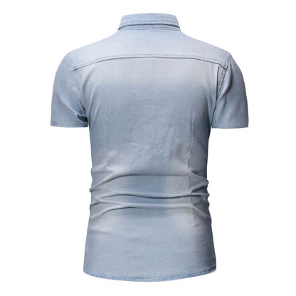 Buy Center Men's Slim Fit Denim Shirt - Short Sleeve Casual Top - Buy Center UK