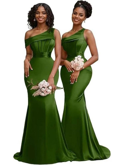 Buy Center Mermaid One Shoulder Satin Bridesmaid Dress - Elegant Gown - Buy Center UK