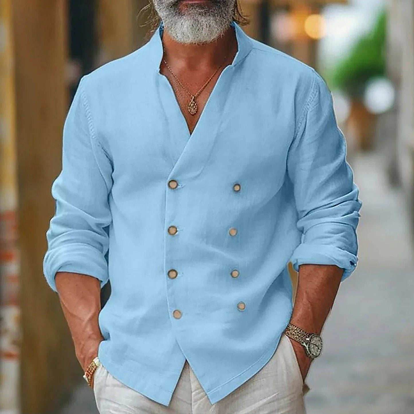 Buy Center Men's Cotton Linen Button Down T-shirt - Spring & Summer Style - Buy Center UK