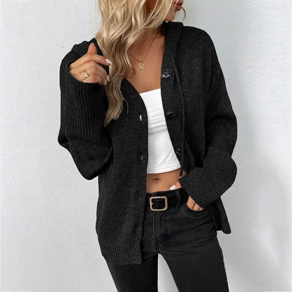 Buy Center Women's Knitted Cardigan Coat - Hooded, Single-Breasted Style - Buy Center UK
