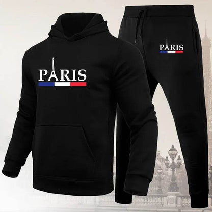 Buy Center Men's Hoodie Set - Paris Print Sweatshirt & Jogger Pants - Buy Center UK