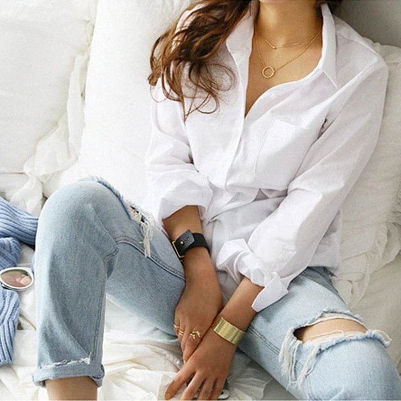 Buy Center Cotton Blouse - Elegant White Shirt for Women, Casual Style - Buy Center UK