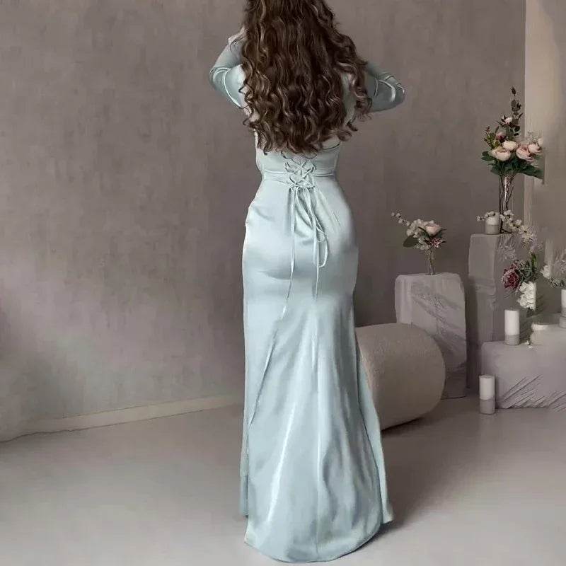 Elegant O Neck High Waist Slim Party Dress - Chic Evening Gown - Buy Center UK