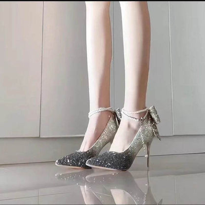 Buy Center Shiny Bowknot Thin Heels - Glamorous Crystal Pumps - Buy Center UK