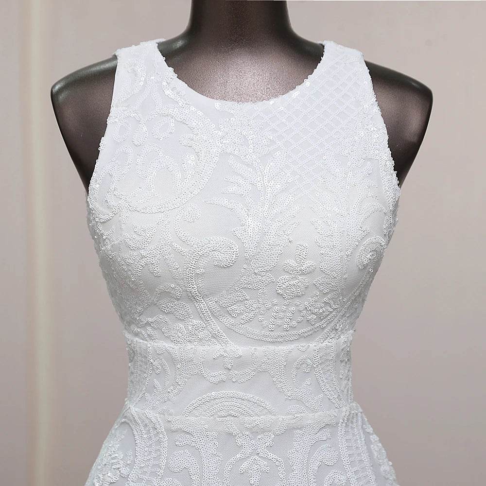 Buy Center Backless White Mermaid Dress - Elegant Sequins & Beads - Buy Center UK