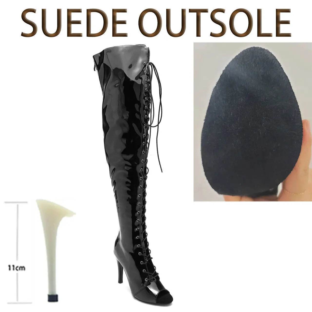 Knee Over Lace-up Stilettos - Customizable Latin Dance Booties - Buy Center UK