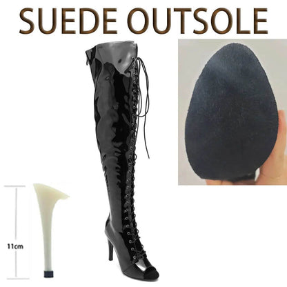 Knee Over Lace-up Stilettos - Customizable Latin Dance Booties - Buy Center UK