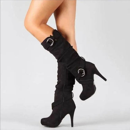 Buy Center Knee-High Women’s Boots - Thin High Heel PU Leather - Buy Center UK