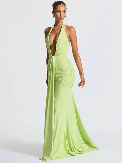 Mozision Sexy Deep V Neck Backless Maxi Dress - Halter Gown for Women - Buy Center UK