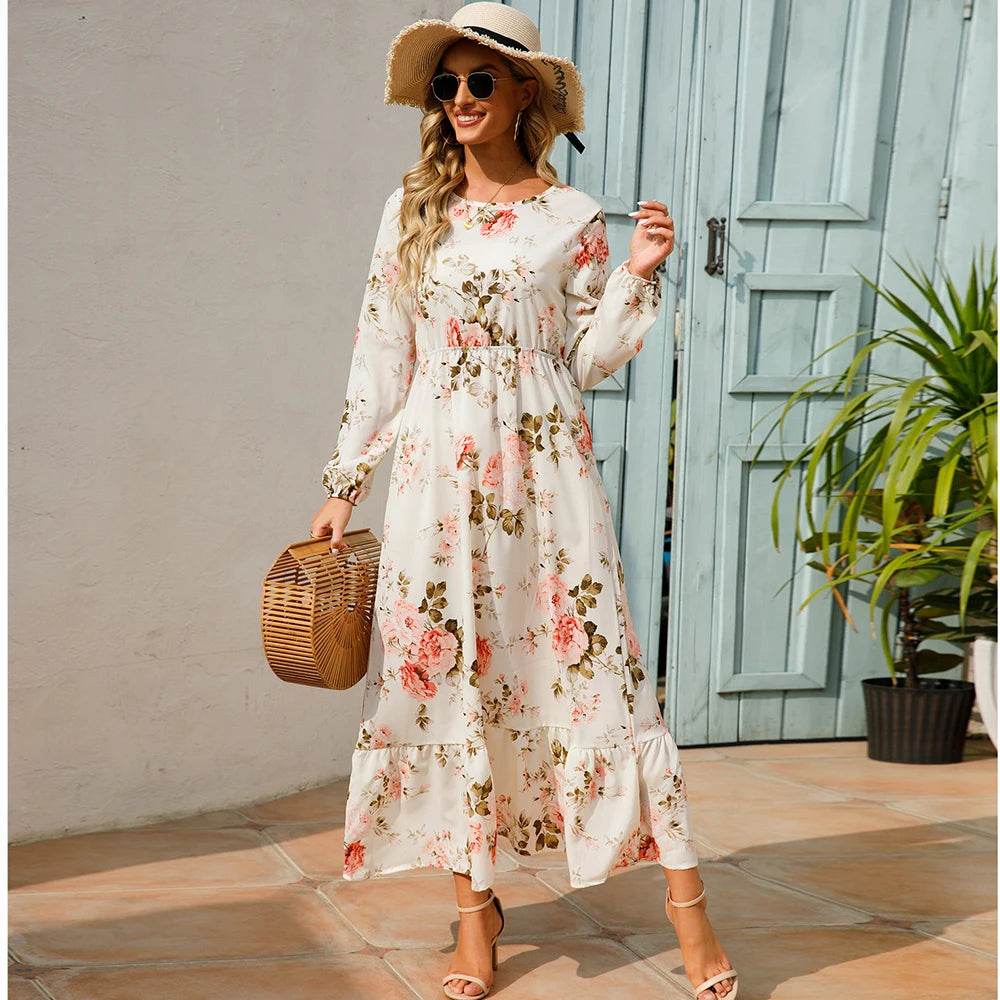 2023 Bohemian Women Maxi Dress - Long Sleeve Chiffon Floral Style - Buy Center UK