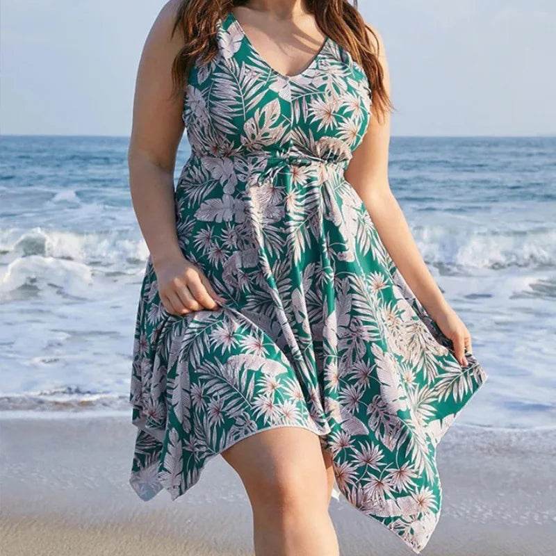 Plus Size Floral Print Irregular Beach Dress - Comfortable Swimwear - Buy Center UK