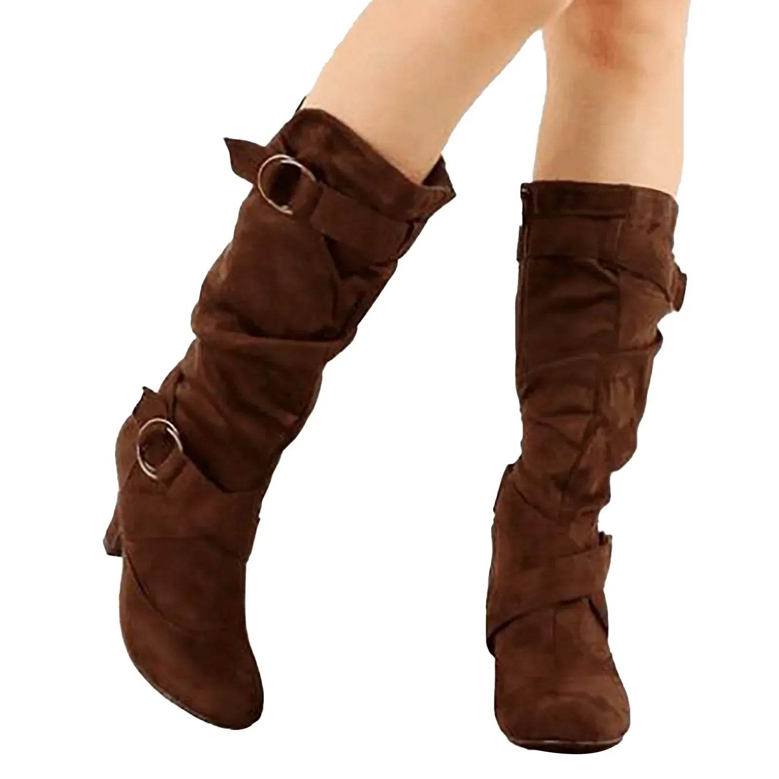 Buy Center Women's Winter Boots - Mid Calf, Wide Fit, Spike Heel - Buy Center UK